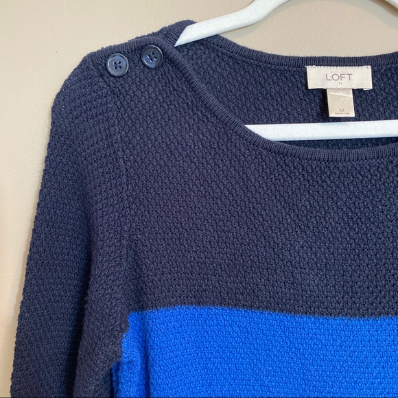 Loft- Medium Navy Striped Color Block Sweater with Buttons - Picture 5 of 5